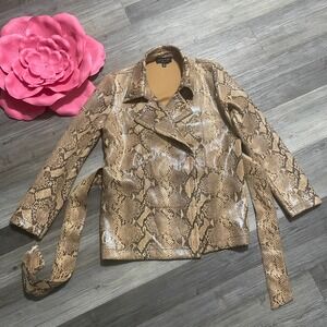 CURRENT AIR Belted Jacket Size M Faux Leather Python Snake Print Zip Mob Wife